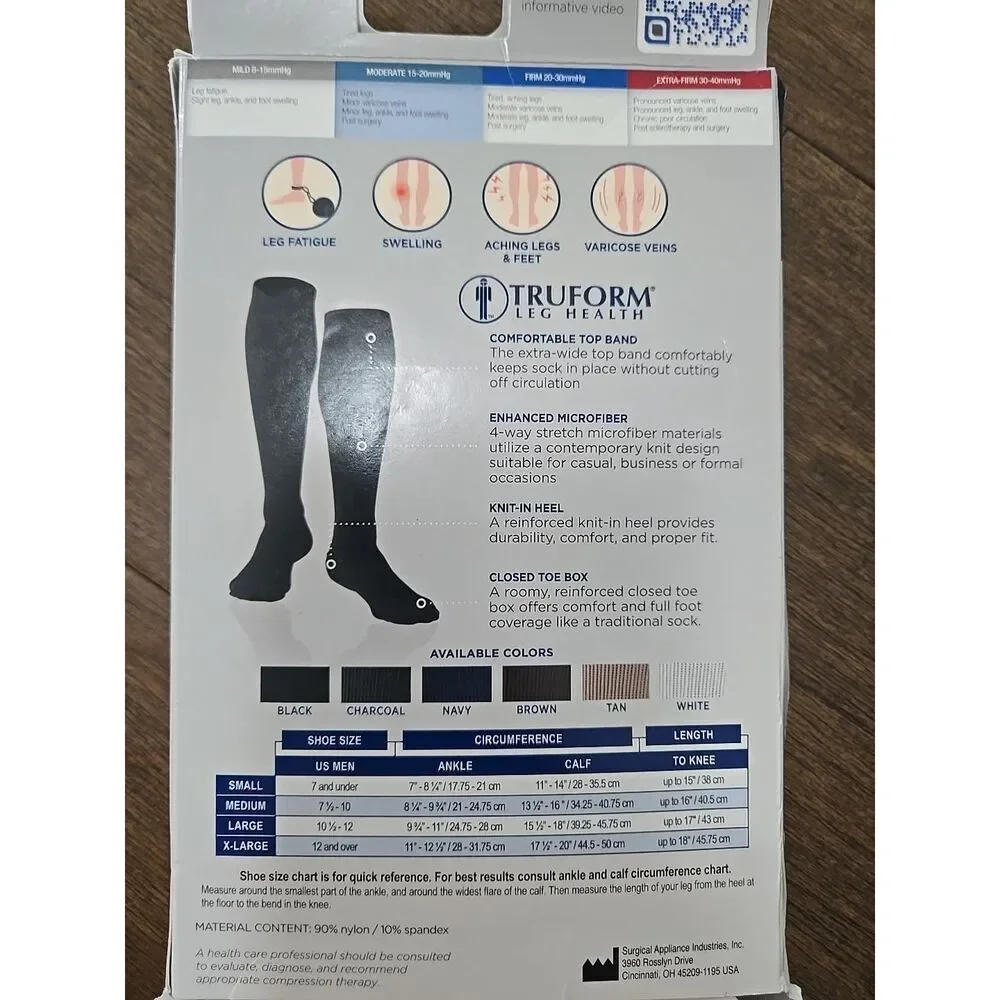 Truform Men Size Black Compression Knee Dress Socks - Size XL